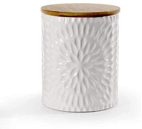 Barattolo biscottiera contenitore zucchero caffè sale in ceramica bianco 13 * 16 cm tappo in legno ermetico CRE-792816