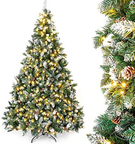 YORBAY Árbol de Navidad Artificial con Luces Led de Color Blanco cálido y Blanco Nevado Grande (180 cm 340LED)