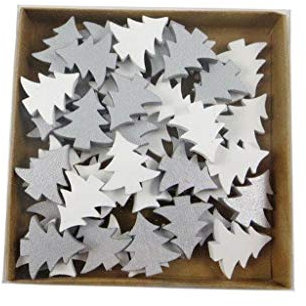 Streudekoration Tannenbaum Holz Weihnachtsbaum Weihnachten weiß grau lackiert 48 Stück L66657