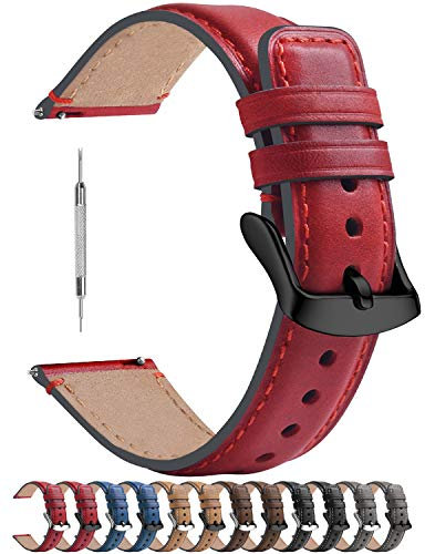 Fullmosa Uhrenarmband 20mm für Samsung Watch 6/5/4 40mm 44mm,Watch 5 Pro 45mm,Huawei Watch 2/GT2 GT3 42mm /Garmin vivoactive 3,Leder Armband,Rot + Schwarz Hardware