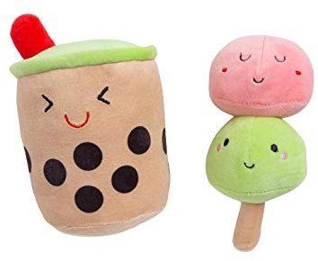 Pearhead Pet Plush Bubble Tea Dog Squeaker Toys, Interactive Soft Toys, Gift For Pet Parents, Set of 2