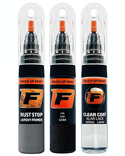 FIRANTO Lackstift Autolack Reparaturset für Audi LC9X Orcaschwarz/deep Black - 3-in-1 Autolack Kratzer Reparaturstift 15ml Grundierung, Klarlack