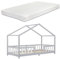 [en.casa] Kinderbett Treviolo mit Matratze 90 x 200 cm Hausbett Holzbett für Kinder mit Rausfallschutz Montessori Bettgestell mit Lattenrost Spielbett Kiefernholz Hellgrau/Weiß