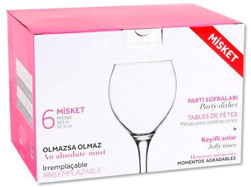 Tradineur - Pack de 6 Copas - Modelo Misket - Capacidad: 365 ml - Ideal para Vino - Aptas para lavavajillas - Tamaño Aprox: Ø 7,5 x 18 cm