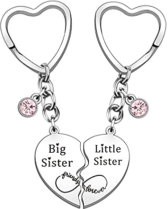 HULALA Schlüsselanhänger mit Aufschrift Big Sis Lil Sis, Geschenk für Schwestern, Geburtstag, Weihnachten, 2 Stück, silber, Einheitsgröße