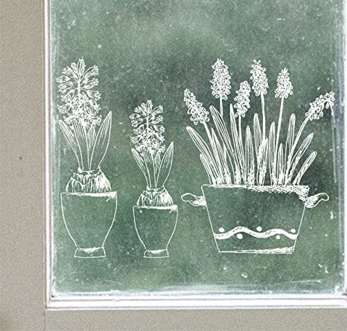 wolga-kreativ Fenstersticker Fensterbilder Selbsthaftend statisch Frühling Ostern Blume Hyazinten weiß Fenster Küche wiederverwendbar Sichtschutz Küchenfenster