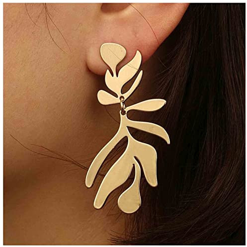 Yheakne Boho Große Blattohrringe Lange Blattgold-Tropfenohrringe Punk-Blätter-Ohrstecker Gehämmerte Statement-Ohrringe Schmuck für Frauen und Mädchen