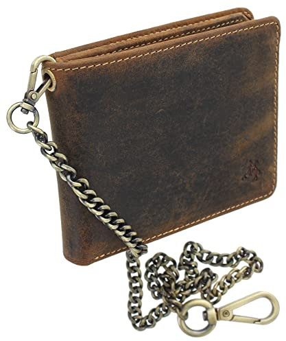 VISCONTI Portafoglio in pelle con catena di sicurezza RFID Plus Tap and Go CHN, Abbronzatura olio, Taglia unica, Biker