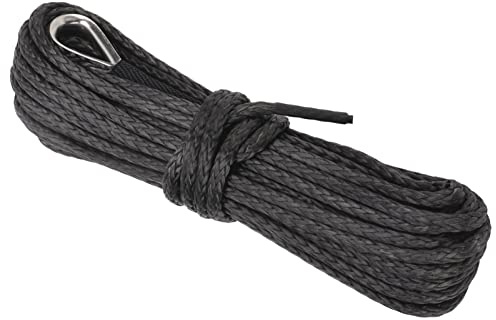 Câble de récupération de treuil, corde de treuil synthétique résistant aux intempéries 1/4 de diamètre en nylon noir étanche 15 m de long pour SUV camion ATV UTV remplacement pour ARB