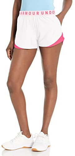 Under Armour Play Up 3.0 Shorts, (100) Blanc/Rose Shock/Orange Blast, XL Femme