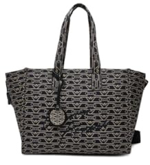 Emporio Armani Borsa Shopper in Canvas, Monogram Jacquard, 48 x 27,5 x 17 cm, Blu/Ecru
