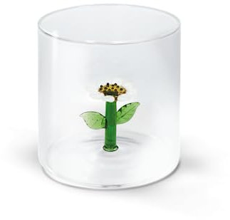 WD Lifestyle Bicchiere in vetro borosilicato. Capacità 250 ml. Decoro margherita.