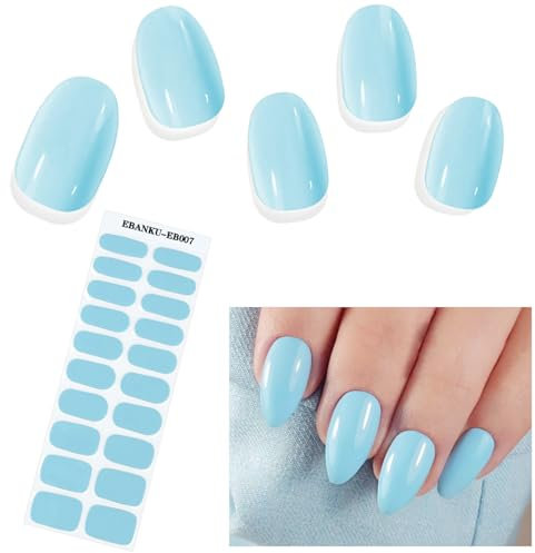 EBANKU 20PCS Smalto Adesivo per Unghie, Blu Menta Unghie Gel Adesive UV Smalto Adesivo Gel UV Full Wraps Lampada UV/LED con Lima e Stick per Donne Ragazze