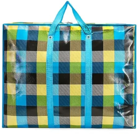 KAV Extra Large Laundry Shopping Bags - Pack of 1 Random Coloured 170 GSM Jumbo Strong Reusable Waterproof Storage Bag with Zipper and Handle for Travel, Moving, Packing Cloths (90x60x30 cm)