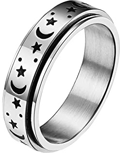 Epinki Ringe Damen 6MM, Silber Damenring Bandring Stern Mood Ring Edelstahl Ringe Frauen, Gr.62 (19.7)