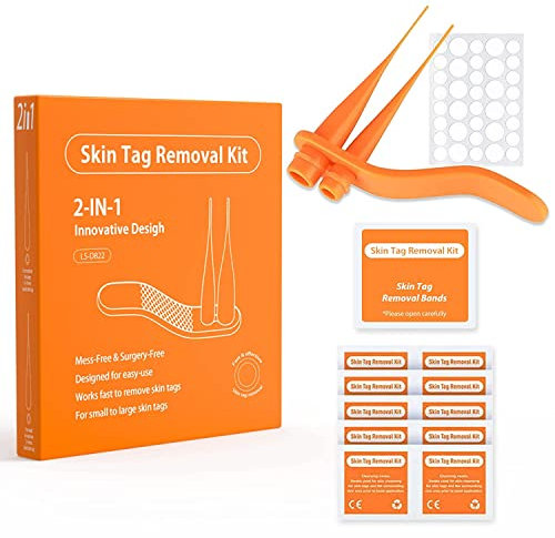 Skin Tag Removal Kit Mole Removal Skin Tag Removal Skin Mole Wart Removal Micro Band Skin Tag Removal Kit Face Body Care Painless and Safe 2 in 1 Professional Mole Wart Remover., Orange