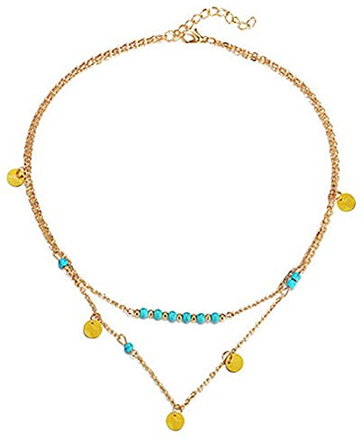 Türkis Geschichtete Anhänger Halskette Boho Pailletten Perlen Halskette Kette Schmuck für Frauen Mädchen (Gold)