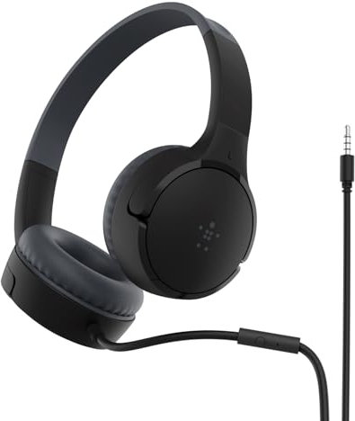 Belkin SoundForm Mini Wired On-Ear Headphones for Kids, Over-Ear Headset for Children with inline Microphone for Online Learning, School, Travel, Play, For 3.5mm Compatible Devices - Black