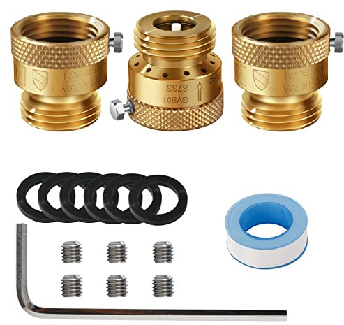 SUNROAD 3 Pack Lead-Free Brass 3/4 Inch MHT Hose Bibb Connector Backflow Preventer Vacuum Breaker,Check Valve For Garden Spigot RV Hose Connection,Anti-Siphon Fitting with extra set screws