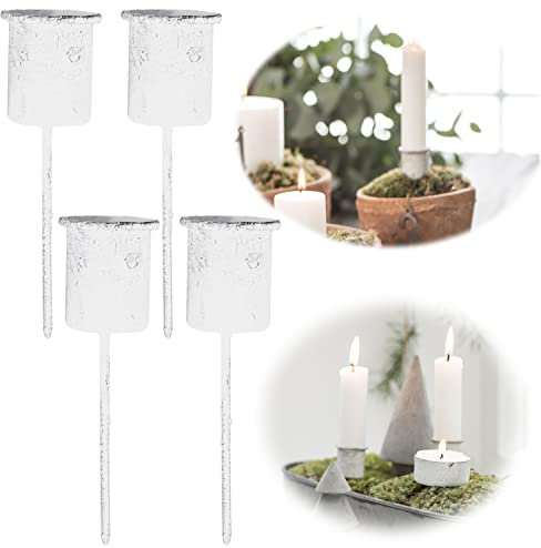 LS-LebenStil 4-Fach Adventskerzenhalter Shabby Weiß 8cm Metall Kerzenstecker Stabkerzen-Halter Spieß Kerzenpicker Picker für Stabkerzen als Kerzenständer Kerzenleuchter Kerzenhalter Adventskranz