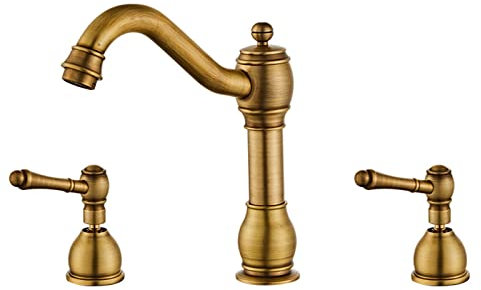 BiaoTeng Rubinetti Lavabo Bagno 3 Fori,Rubinetto Lavabo Bagno Vintage 3 Fori,Due Maniglie,Miscelatore Bagno 3 Fori Bidet,Miscelatore Bagno Nero Vintage,Antico