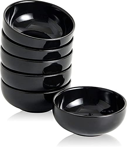 VIRSUS 6 Ciotole in Melamina 8164.Z, colore NERO, misura 7x3,5 cm, Coppetta anti urto, Riutilizzabile, Impilabile, per salse, soia, piccoli dessert, finger food (Rotonda)
