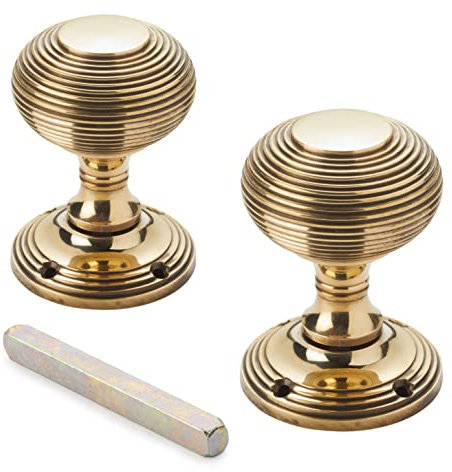 AB Hardware 55mm Solid Brass Beehive Mortice Door Knobs Knob Pair Set Quality New Victorian (Aged Brass)