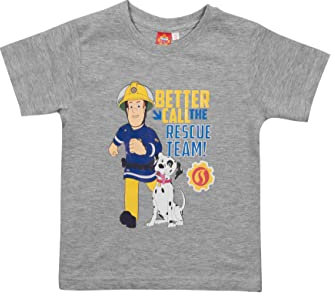 Feuerwehrmann Sam T-Shirt für Jungen - Rescue Team - Kinder Oberteil Shirt kurzärmlig Grau (as3, Numeric, Numeric_122, Numeric_128, Regular)