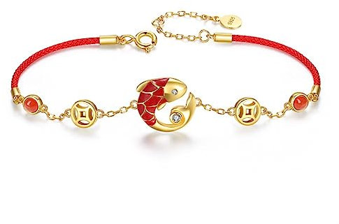 YILDEX Fashion Lucky Koi Fisch rot Hand Seil für Damen S925 Sterling Silber Armband Schmuck, Zink