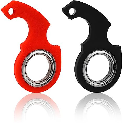 2 Stück Schlüsselanhänger Spinner Spielzeug, Tragbar Finger Fidget Spinner Schlüsselanhänger Spinner Fidget Ring Spielzeug für Kinder Erwachsene Fingertraining Angstlinderung (Rot, Schwarz)
