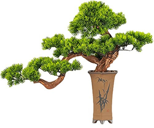 HASMI Künstliche Bonsai Künstliche Bonsai-Kiefer, 19-Zoll-Faux-Topfpflanze, gefälschte Baum-Topf-Ornamente Cedar Bonsai-Anlage for Wohnzimmer, Tee-Räume Künstliche Pflanze