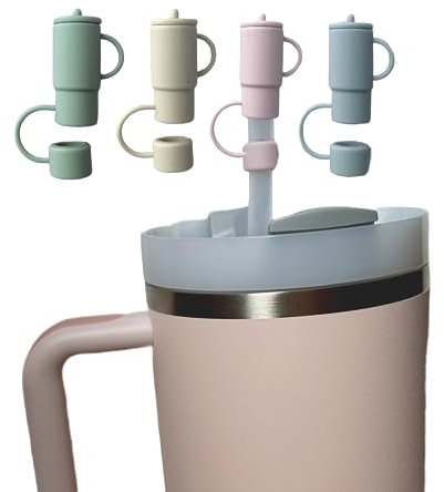 Silikon-Strohhalm-Abdeckkappen aus Harz und Schilf, kompatibel mit Stanley Cup und 10 mm Strohhalmen, Tasse nicht im Lieferumfang enthalten (Schiefer, Düne, Rosenquarz, Chambray Blue)