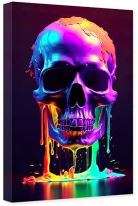 CCWACPP Totenkopf-Leinwand-Kunst, bunte Skelett-Bilder, Wanddekoration, Totenkopf-Gemälde, Druck, modernes Kunstwerk, Wohnzimmer-Dekor, Rahmen