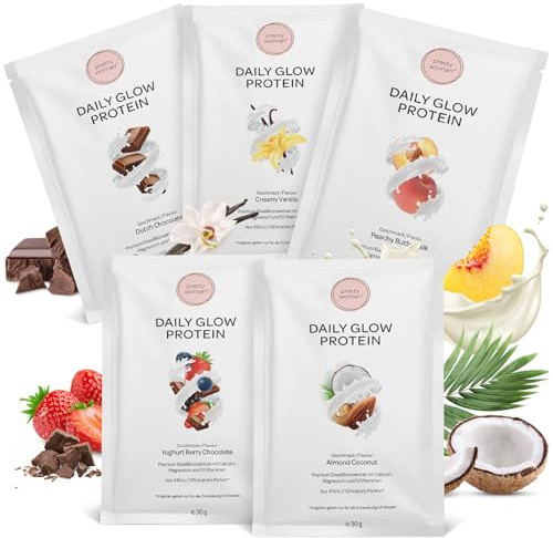 pretty woman Daily Glow Portionsbeutel-Set 5x30g, Probierpackung | Low Carb Shake, mit Vitaminen & Mineralien, Biotin & Folsäure, Eiweißpulver Probierset, 5 Sorten
