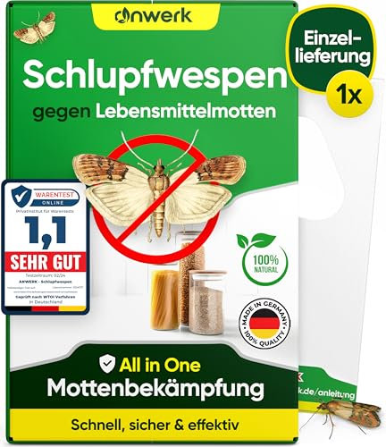 anwerk® Schlupfwespen gegen Lebensmittelmotten - 1 Karte à 1 Lieferung - Effektiv Lebensmittel Motten bekämpfen - Alternative zur Mottenfalle, Mottenspray, Pheromonfalle (1x Karte à 1 Lieferung)