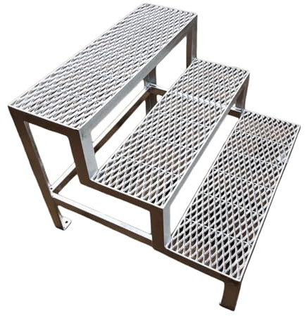 3 Stufen Stahltreppe Außen Freistehend Breite 60 cm H: 60 cm feuerverzinkt | Robuste | Rutschfest Gitterroststufen | Nur Bodenbefestigung | Für Industrie und Gewerbe | Hersteller | Sondermaße möglich