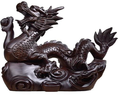 Wedhapy Hölzerne Drachenstatue, chinesische Neujahrs-Drachenfigur, chinesische Drachenstatue aus Holz, mit Gravur, lebendige 22,1 cm große chinesische Drachenfigur, 2024 Jahr des Drachen, Blackwood