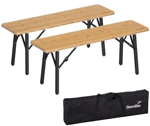 Skandika Tobro Lot de 2 bancs | Banc de Camping en Bambou, 100 x 27 x 39 cm, Charge maximale 200 kg, résistant aux intempéries, Sac de Transport, Banc de Balcon, Camping, Jardin