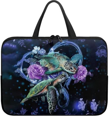 Poceacles Laptoptasche mit Schildkröten-Rosen-Blumendruck, wasserdichte Laptophülle, tragbare Laptophülle, Neopren, Netbook/Ultrabook-Schutzhülle, Aktentasche, Tragetasche