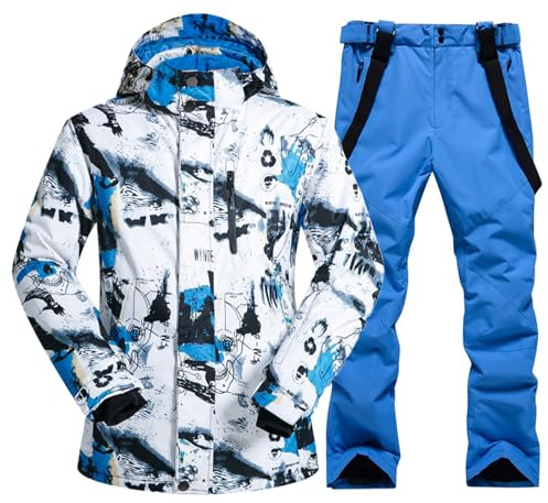 ALSOGO Herren Ski Jacke und Hosen Set Ski Anzug Winter Wasserdicht Winddicht Kapuze Schneemantel 2-Stücke Snowboard Sets