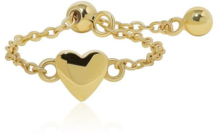 Meissa Herz-Kettenring Anlaufsicherer Goldring für Damen Mädchen Rollerball Größenverstellbarer Gliederkettenring Zierlicher Minimalistischer 925 Sterling Silber Freundschafts- Versprechensring, Gold