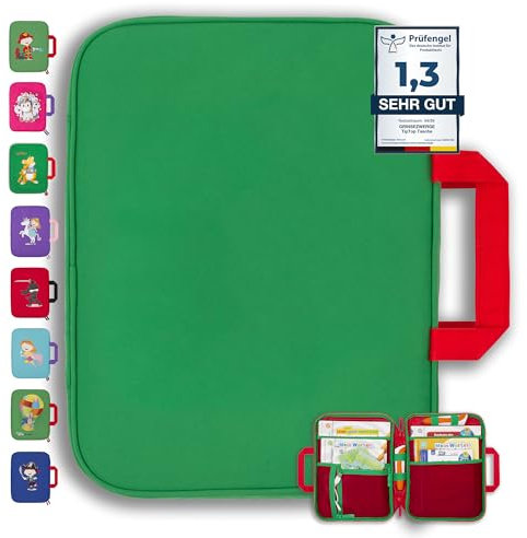 GRINSEZWERGE Tasche für TipToi Bücher Plus TipToi Stift und Zubehör – 10 Motive | passend auch für Kinder Tablet und Edurino Figuren | Tip TOI Starterset Buch Aufbewahrung Hülle - grün