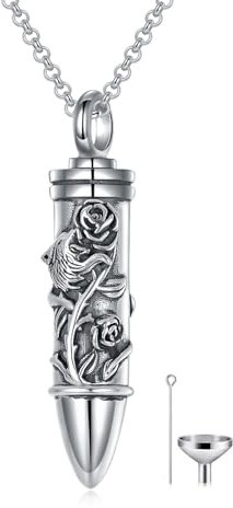 HARMONY BOLA Wolf Urn Necklace for Ashes 925 Sterling Silver Bullet Wolf Rose Pendant Necklace Cremation Jewellery Keepsake Gifts for Women Men