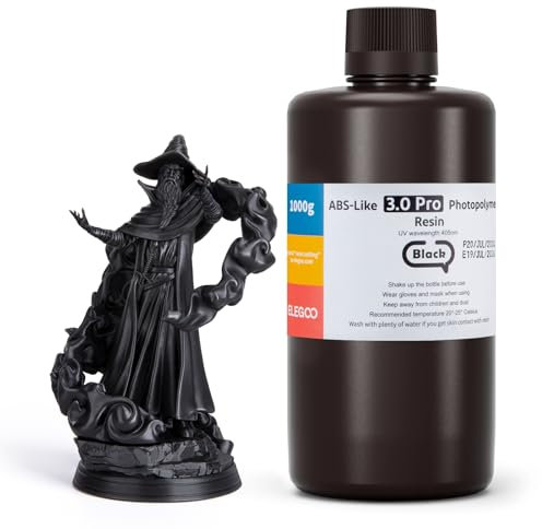 ELEGOO ABS-Like 3.0 Pro Resin Schwarz 1000g, Aufgerüstetes 3D-Drucker Harz für höhere Hitze- und Kratzfestigkeit, Kompatibel mit den meisten MSLA/LCD/DLP-Lichtaushärtungs-3D-Druckern
