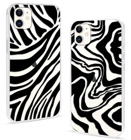ZhuoFan 2 Stück Hülle für iPhone 11 6,1 Zoll, Durchsichtig Handyhülle Schwarze Welle Zebra Aesthetic Muster Motiv, Transparent Stoßfest Kratzfeste Ultra Dünn Weich TPU Schutzhülle Case