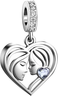 JMQJewelry Mum Birthstone April White Birthday Heart Love Womens Bead Charms Compatible with Pandora Charm Bracelets Christmas