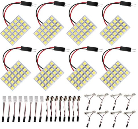 HUAZIZ 8 unidades de luz superblanca de ahorro de energía 5050 24 SMD LED panel cúpula luz interior placa de lectura lámpara de techo con cable interior + 8 adaptadores de guirnalda