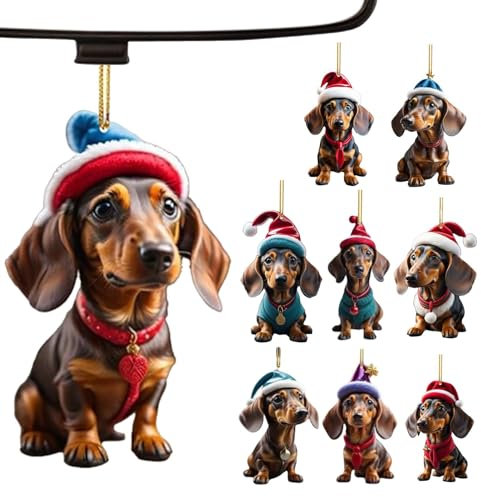 9 Stück Dackel Weihnachtsbaumschmuck, Dackel Deko Acryl Weihnachtsschmuck, Cute Acryl Tannenbaumschmuck WeihnachtsanhäNger, Dackel Weihnachtsdeko, Hund Flat Decorations Auto Ornament Geschenke Deko