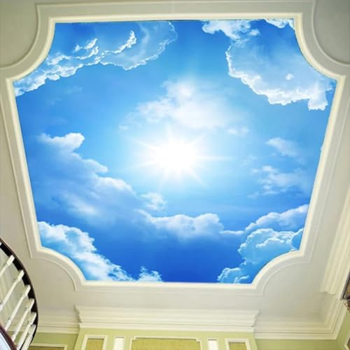 MIXUEXUNLU 3D-Wandbild-Tapete, Landschaft, blauer Himmel und weiße Wolken, Decken-Tapete, Natur-Wandbild, Schlafzimmer-Tapete