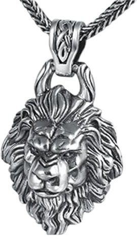 Collane con ciondolo da uomo, collana con testa di leone per il prepotente leone vichingo Collana con ciondolo in argento sterling S925 ciondolo singolo in argento
